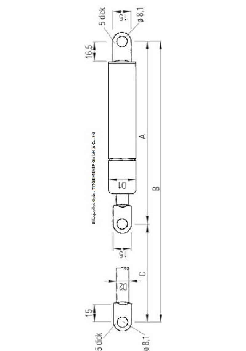 Gasdruckfeder GETO LIFT-GASFED.150/ 250N/ST1