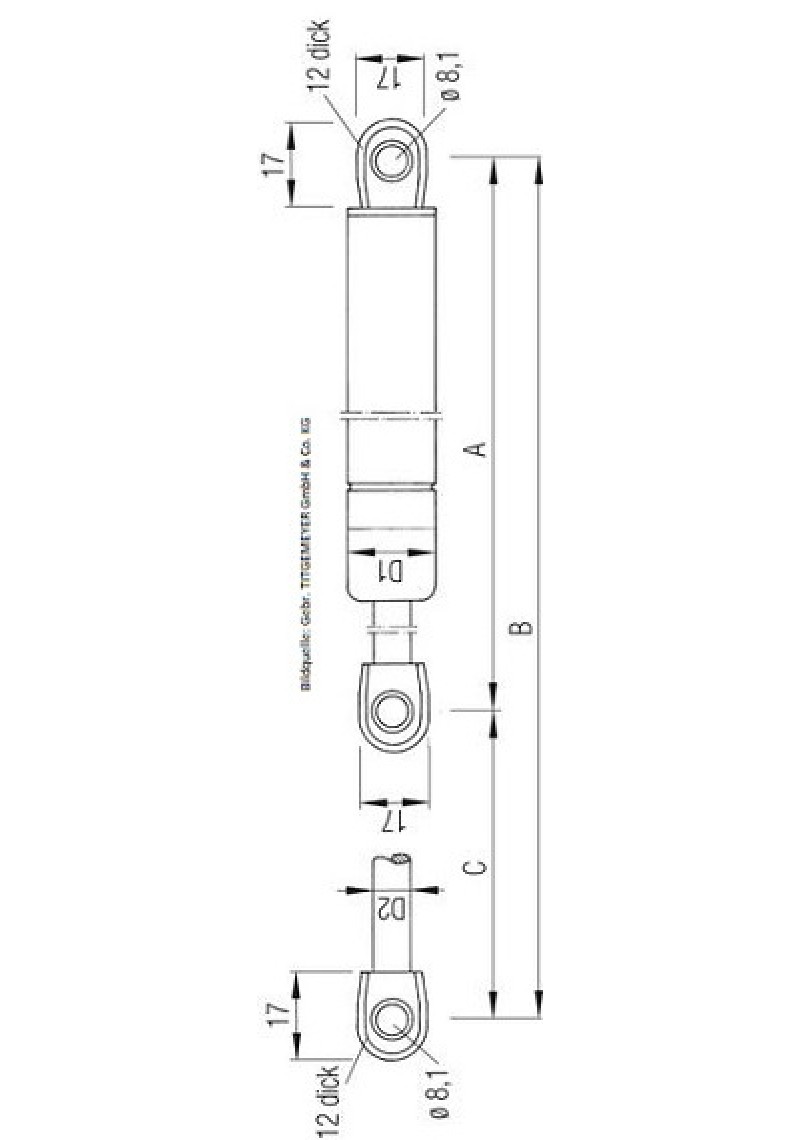 Gasfeder Gasdruckfeder Carthago Hubbett 500mm, 200mm Hub,wählbar von 200 →  2400N